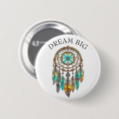 Badge Rond 5 Cm Dreamcatcher turquoise et Brown | Gros rêves (Devant & derrière)