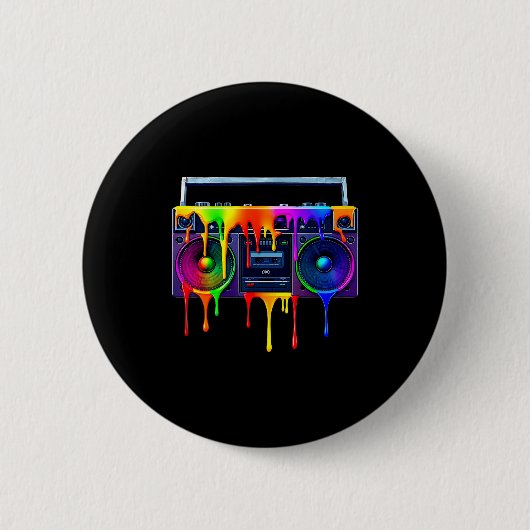 Badge Rond 5 Cm Dripng Paint Boombox Funny Old School 80s Music Hi (Devant)