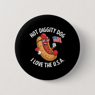 Badge Rond 5 Cm Drôle 4 juillet Hotdog Patriotique Usa Celebr