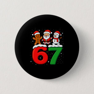Badge Rond 5 Cm Drôle 67 Meme Noël Six Sept Santa Bonhomme de Neig