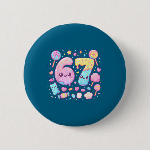 Badge Rond 5 Cm Drôle 67 Six Sept Bonbon 6 7 Mème Gen Alpha Kawaii