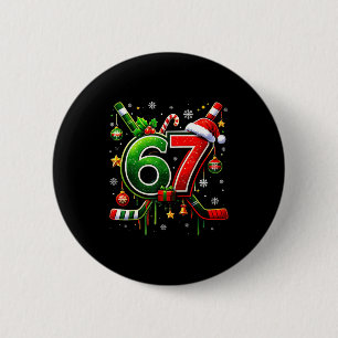 Badge Rond 5 Cm Drôle 67 Six Sept Noël Hockey sur Glace
