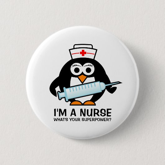 Badge Rond 5 Cm drôle avec infirmière pingouin (Devant)
