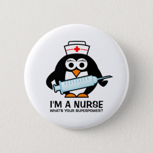 Badge Rond 5 Cm drôle avec infirmière pingouin