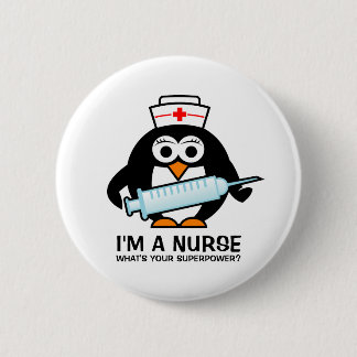 Badge Rond 5 Cm drôle avec infirmière pingouin