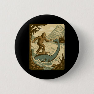 Badge Rond 5 Cm Drôle Bigfoot surfe sur le monstre du Loch Ness Ré
