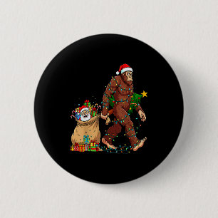 Badge Rond 5 Cm Drôle Bigfoot vole Santa & l'arbre de Noël - C