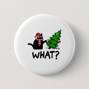 Badge Rond 5 Cm Drôle cadeau de chat noir Poussant l'arbre de Noël