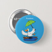 Badge Rond 5 Cm Drôle canard avec parapluie dessin animé (Devant & derrière)