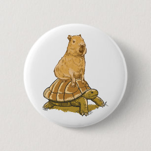 Badge Rond 5 Cm Drôle Capybara Animal Turtle Cute Capybara