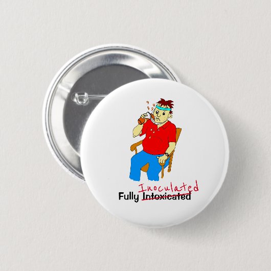 Badge Rond 5 Cm Drôle Cartoon Entièrement Vacciné Homme 6 Cm Rond  (Devant & derrière)