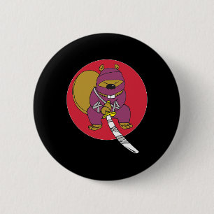 Badge Rond 5 Cm Drôle Castor. Ninja Beaver