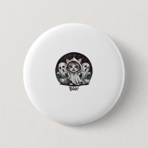 Badge Rond 5 Cm Drôle chat Fantôme Boo Halloween Animal Fantôme Ki