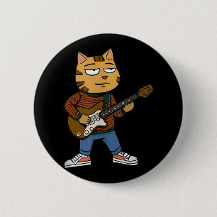 Badge Rond 5 Cm Drôle Chill Chat Jouer Une Guitare Guys Papa Rock 