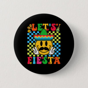 Badge Rond 5 Cm Drôle Cinco De Mayo à carreaux Let's Fiesta Sourir