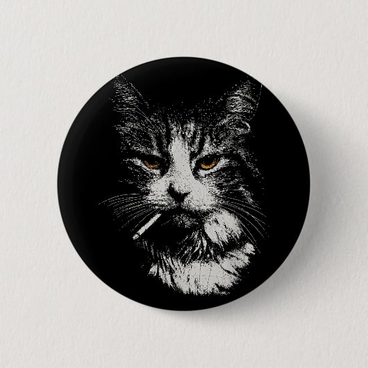 Badge Rond 5 Cm Drôle Cool Chat Fumer Mème Drôle Cat Ga (Devant)
