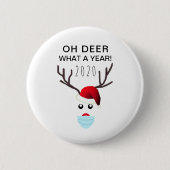 Badge Rond 5 Cm Drôle Covid Noël 2020 Visage Mask Reindeer (Devant)
