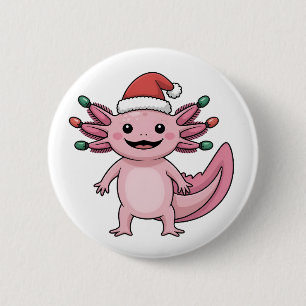 Badge Rond 5 Cm Drôle de chapeau de Noël Santa Axolotl Xmas tenue