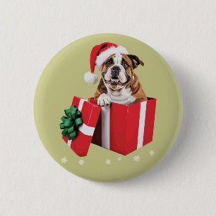 Badge Rond 5 Cm Drôle de chien bouledogue anglais arbre de Noël lu