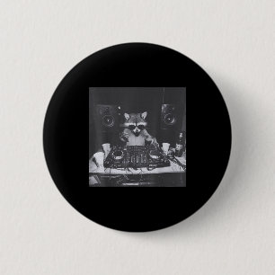 Badge Rond 5 Cm Drôle de Dj Raccoon House Party Sound Tech Musique