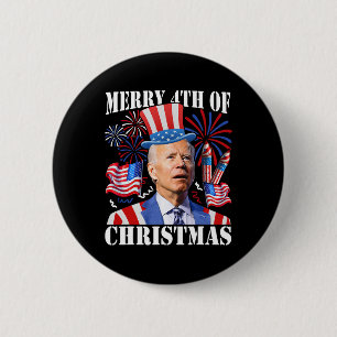Badge Rond 5 Cm Drôle de Joe Biden Joyeux 4ème Noël 4 juillet