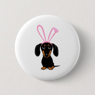Badge Rond 5 Cm Drôle de lapin de Pâques Chien Dachshund noir et f
