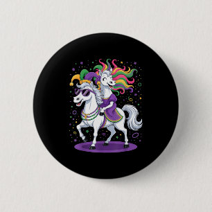 Badge Rond 5 Cm Drôle de licorne chevauchant un chapeau de bouffon