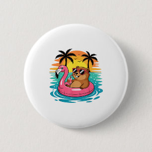 Badge Rond 5 Cm Drôle de marmotte Hawaïen Flamant Rose Flotteur Pl