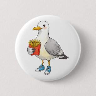 Badge Rond 5 Cm Drôle de Mouette Frites Baskets