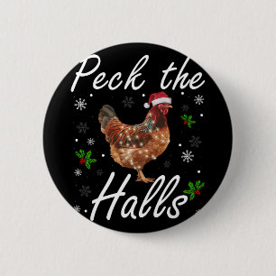 Badge Rond 5 Cm Drôle de pic de Noël Poulet Flocons de neige