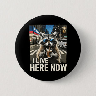 Badge Rond 5 Cm Drôle de Raton Laveur Café Glacé Je Vis Ici Poubel