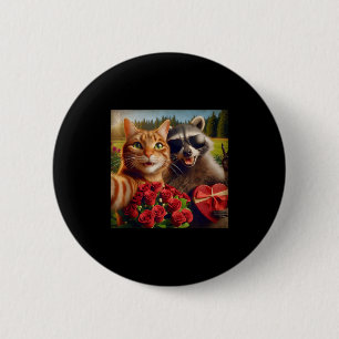 Badge Rond 5 Cm Drôle de Saint-Valentin Chat Raton laveur Selfie A