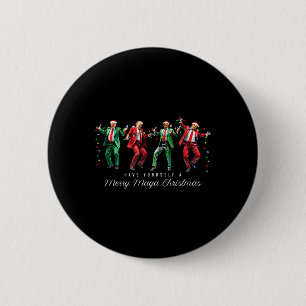 Badge Rond 5 Cm Drôle de Trump dansant Joyeux Méga Noël Président
