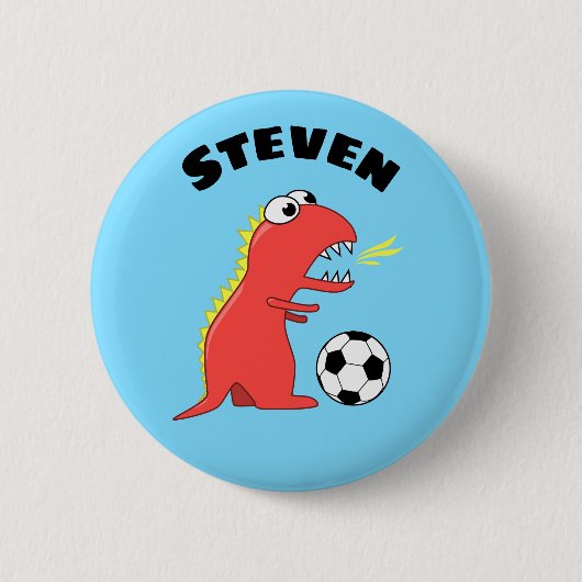 Badge Rond 5 Cm Drôle Dinosaure de Football Nom (Devant)