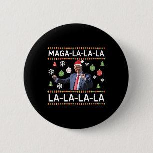 Badge Rond 5 Cm Drôle Donald Trump, laide pull Noël. La La La