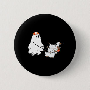 Badge Rond 5 Cm Drôle Fantôme Marcher Avec Trois Chiens Halloween