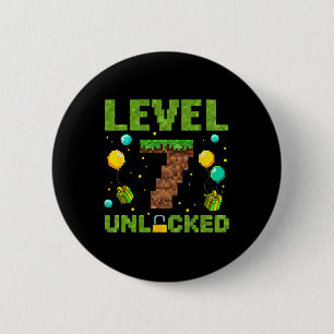 Badge Rond 5 Cm Drôle garçon 7 ans gamer niveau 7 débloqué pixel