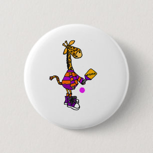 Badge Rond 5 Cm Drôle Giraffe Jouer Pickleball