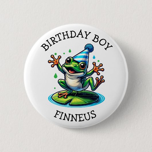 Badge Rond 5 Cm Drôle Grenouille à thème Anniversaire Garçon (Devant)