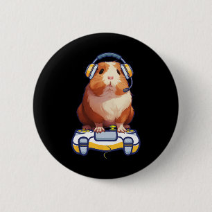 Badge Rond 5 Cm Drôle Guinéen Cochon Et Vidéo Gamer Lover Fluffy C