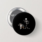 Badge Rond 5 Cm Drôle Halloween Berger Australien Et Squelette (Devant & derrière)