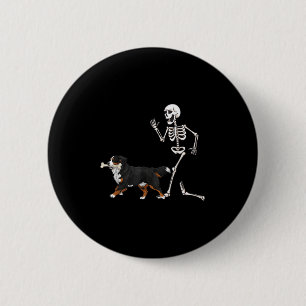 Badge Rond 5 Cm Drôle Halloween Bernese Mountain Dog Et Skeleton