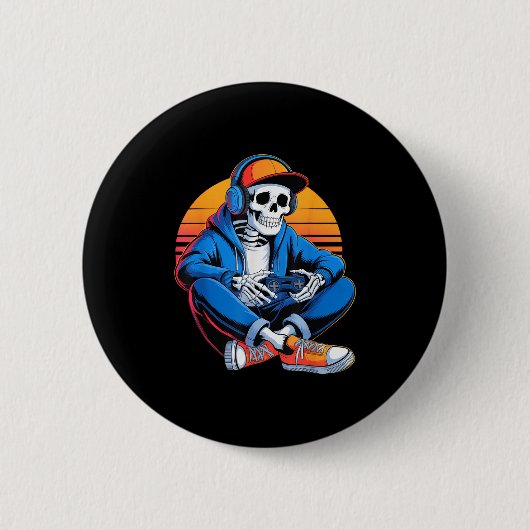 Badge Rond 5 Cm Drôle Halloween garçons Hommes Enfants Squelette V (Devant)