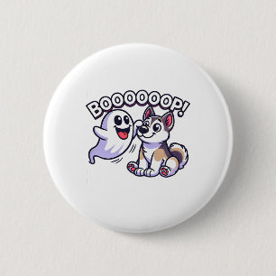 Badge Rond 5 Cm Drôle Halloween Ghost Husky Chien Boop Silencieux
