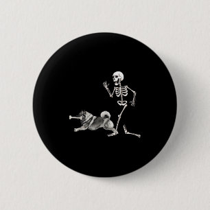 Badge Rond 5 Cm Drôle Halloween Keeshond Et Squelette