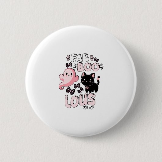 Badge Rond 5 Cm Drôle Halloween rose Fantôme Spooktacular Chat Fab (Devant)