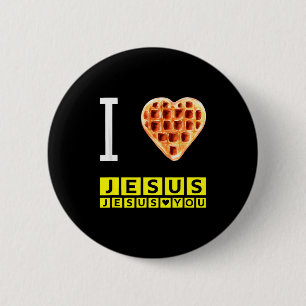 Badge Rond 5 Cm Drôle Je T'aime Jésus Gaufre Cœur Petit Déjeuner C