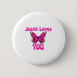 Badge Rond 5 Cm Drôle Jésus Vous Aime Les Papillons Chrétiens Homm