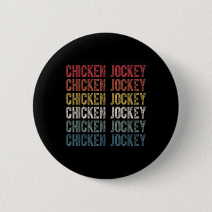 Badge Rond 5 Cm Drôle Jockey de poulet empilé Répétition Font Fun