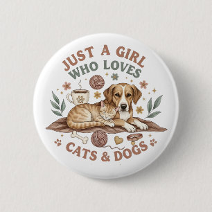 Badge Rond 5 Cm drôle Juste une fille qui aime les chats et les ch